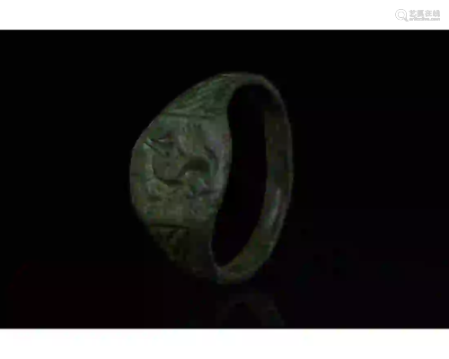 VIKING AGE BRONZE RING WITH DRAGON ON BEZEL