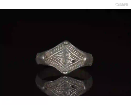 VIKING AGE SILVER RING WITH SYMBOLS