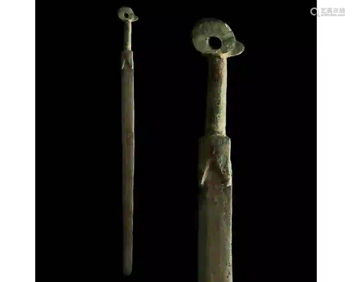 HUGE ANCIENT BRONZE SWORD WITH SKULL CRUSHER HAN…