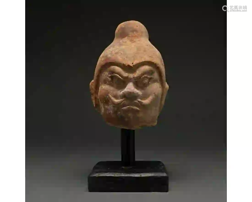 LARGE CHINESE TANG DYNASTY HEAD OF A SOLDIER