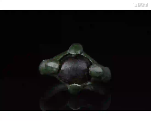 VIKING AGE BRONZE RING WITH DARK STONE