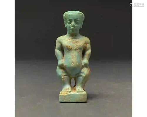 LARGE EGYPTIAN FAIENCE FIGURE OF PTAIKOS