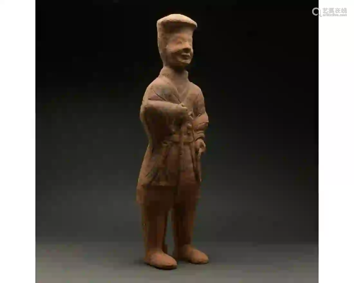 CHINA, HAN DYNASTY POTTERY ATTENDANT FIGURE - TL TE…