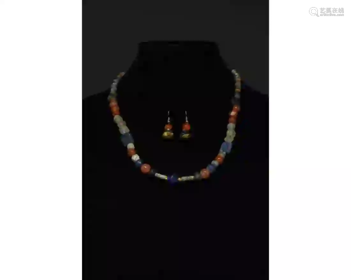 ROMAN GLASS AND STONE NECKLACE AND EARRINGS SET