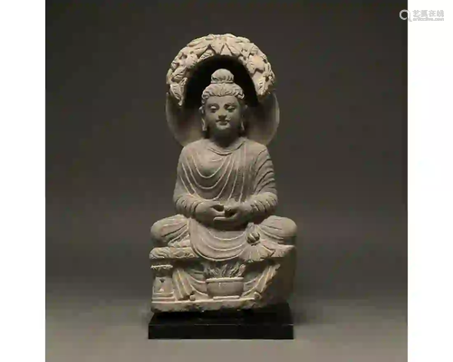 GANDHARA SCHIST STONE FIGURE OF SEATED BUDDHA