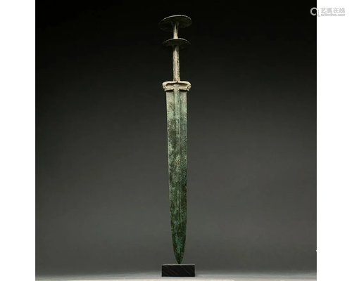 SPECTACULAR BRONZE SWORD WITH ELABORATE HANDLE