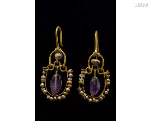 BYZANTINE GOLD AND AMETHYST EARRINGS