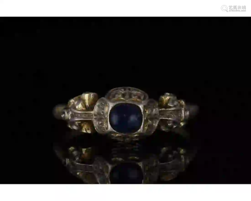SUPERB SILVER GILT MEDIEVAL RING WITH STONE
