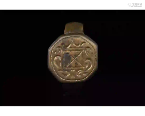 MEDIEVAL HERALDIC SEAL RING WITH COAT OF ARMS