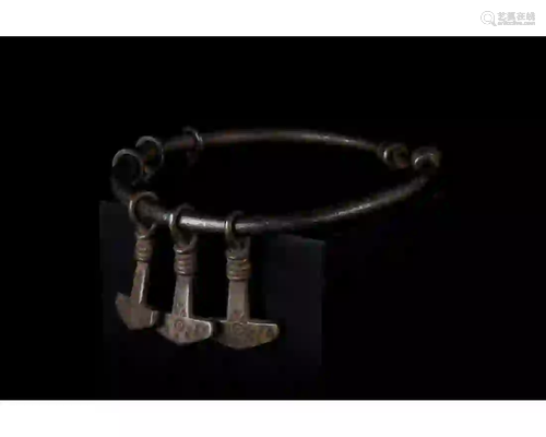 RARE VIKING SILVER BRACELET WITH THOR'S HAMMERS