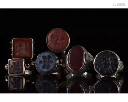 COLLECTION OF 6 TRIBAL INTAGLIO RINGS