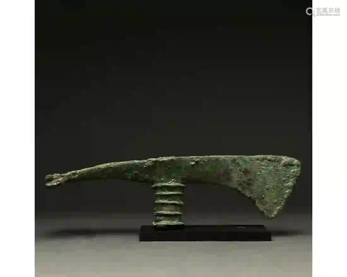 HUGE BRONZE AGE BATTLE AXE WITH DECORATED SHAFT