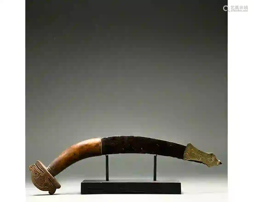 VIKING IRON AND BONE KNIFE WTH GILDED SILVER SCABBARD