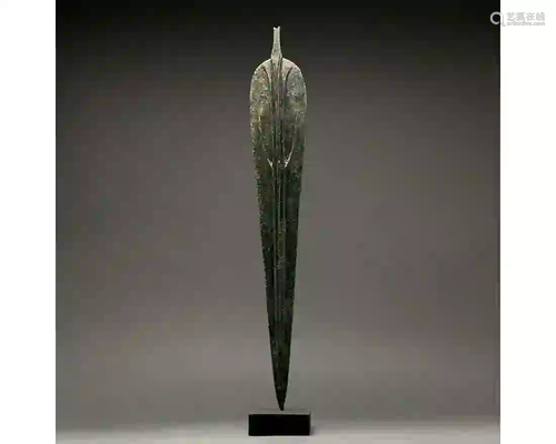 SUPERB ANCIENT BRONZE SWORD ON STAND