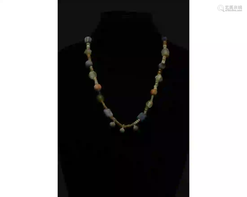 ROMAN GLASS AND STONE BEADED NECKLACE - WEARABLE