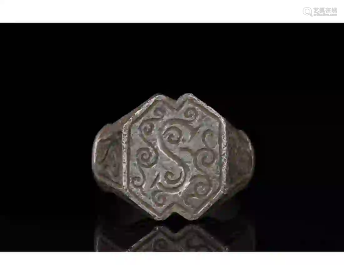 HEAVY SILVER MEDIEVAL RING WITH SYMBOLS