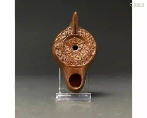 ROMAN NORTH AFRICAN TERRACOTTA OIL LAMP WITH DECOR…