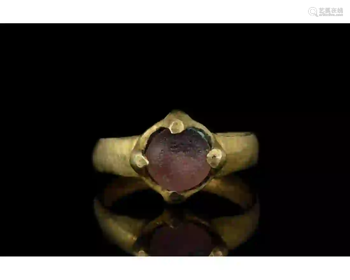 VIKING ERA SILVER GILT RING WITH GEM