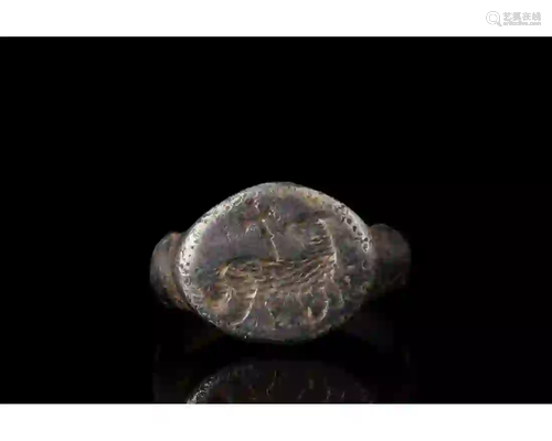 RARE MEDIEVAL SILVER RING WITH AGNUS DEI