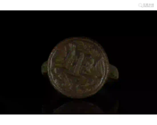MEDIEVAL HERALDIC SEAL RING WITH TWO DRAGONS