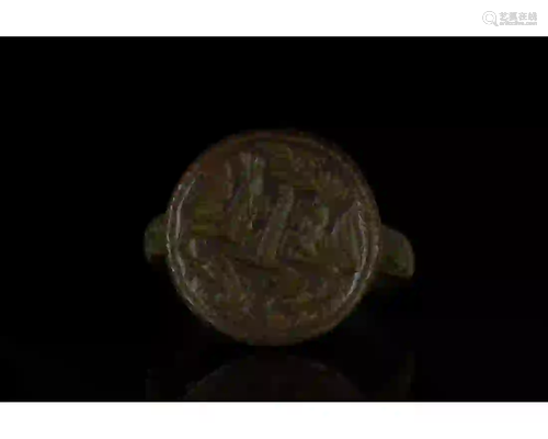 MEDIEVAL HERALDIC SEAL RING WITH TWO DRAGONS