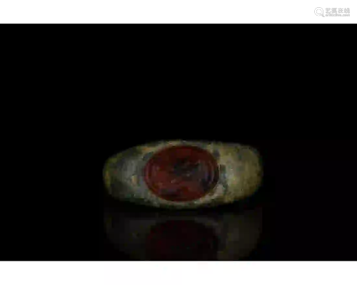 ROMAN BRONZE INTAGLIO RING WITH CLASPED HANDS