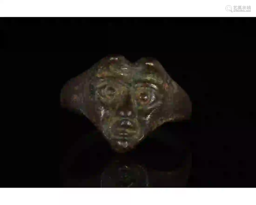 POST MEDIEVAL BRONZE RING WITH DEVIL'S FACE