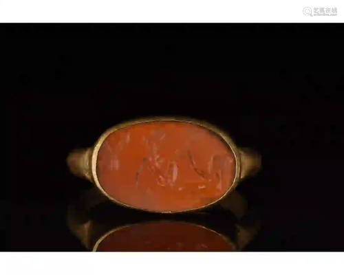 ROMAN GOLD INTAGLIO RING WITH EROTIC SCENE