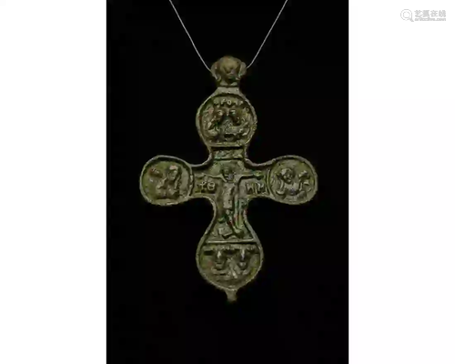 LARGE MEDIEVAL BRONZE CROSS PENDANT