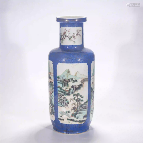 CHINESE BLUE GLAZE FAMILLE VERTE LANSCAPE