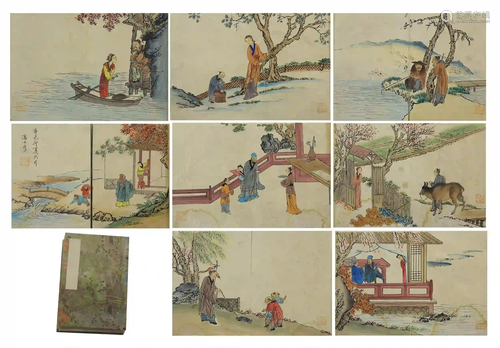 CHINESE EIGHT PAGES COLOR PAINTING ALBUM OF FIGURES AND