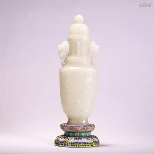 CHINESE HETIAN WHITE JADE CARVED TAOTIE PATTERN DOUBLE