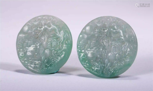 PAIR OF CHINESE JADEITE CARVED FIGURE AND LANDSCAPE