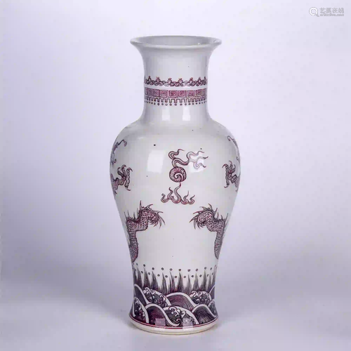 CHINESE UNDERGLAZE RED DRAGON PATTERN PORCELAIN VASE