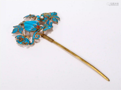 CHINESE KINGFISHER FEATHER DECORATED FLOWER DESIGN