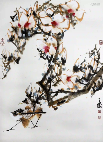 CHINESE PAINTING HANGING SCROLL OF FLOWER AND BIRD