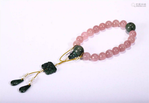 CHINESE PINK ROCK CRYSTAL HAND-HOLD PRAYER BEADS
