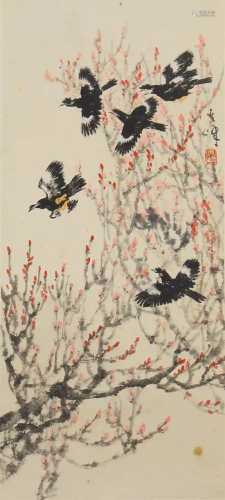CHINESE LIGHT COLOR INK PAINTING OF FLOWERS AND BIRDS