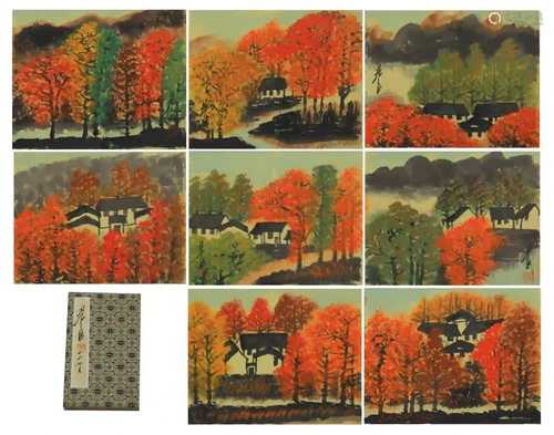 CHINESE 8 PAGES PAINTING ALBUM OF AUTUMN SCENERIES