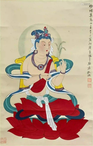 CHINESE COLOR PAINTING HANGING SCROLL OF DUNHUANG