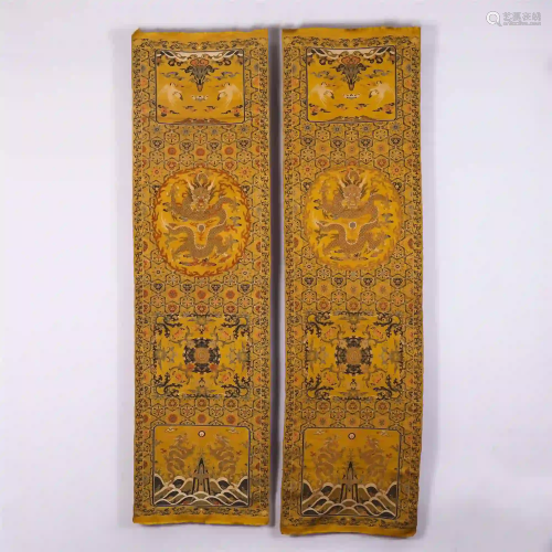 PAIR OF CHINESE DRAGON PATTERN CHAIR COVERS