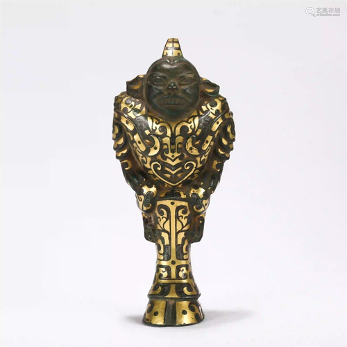 CHINESE GOLD-AND-SILVER PATTERN BRONZE FIGURINE