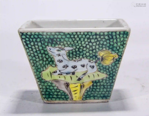 CHINESE GREEN GLAZE FOUR BEAST PATTERN SQUARE CUP