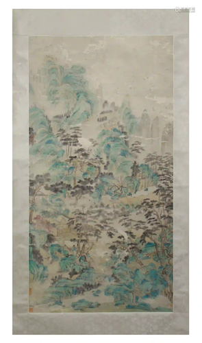 CHINESE COLOR INK PAINTING OF LANDSCAPE AND FIG…