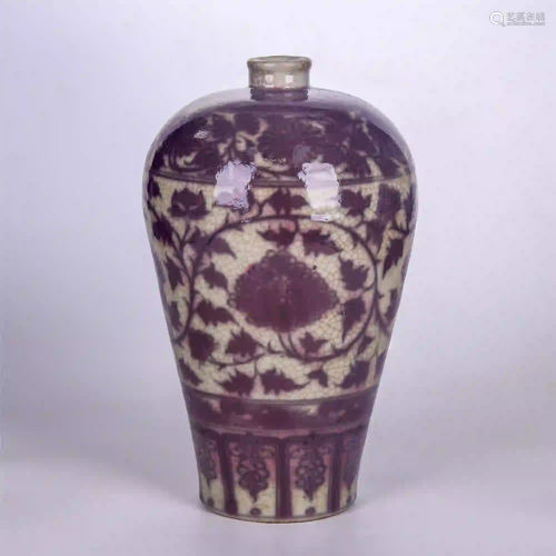 CHINESE UNDERGLAZE RED LOTUS PATTERN PORCELAIN MEIPING