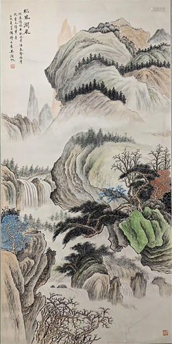 CHINESE PAINTING HANGING SCROLL OF PINE TREE AND