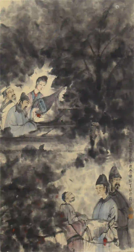 CHINESE LIGHT COLOR INK PAINTING OF FIGURE STORY