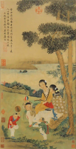 CHINESE COLOR INK PAINTING OF FIGURE STORY