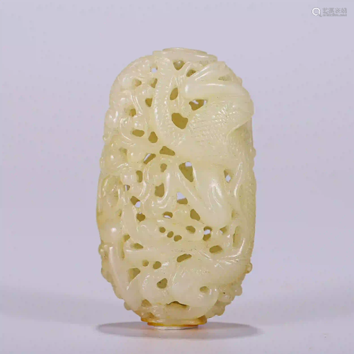 CHINESE HETIAN JADE HOLLOW CARVING DRAGON PATTERN