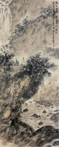CHINESE PAINTING HANGING SCROLL OF ENJOYING THE FLOWING